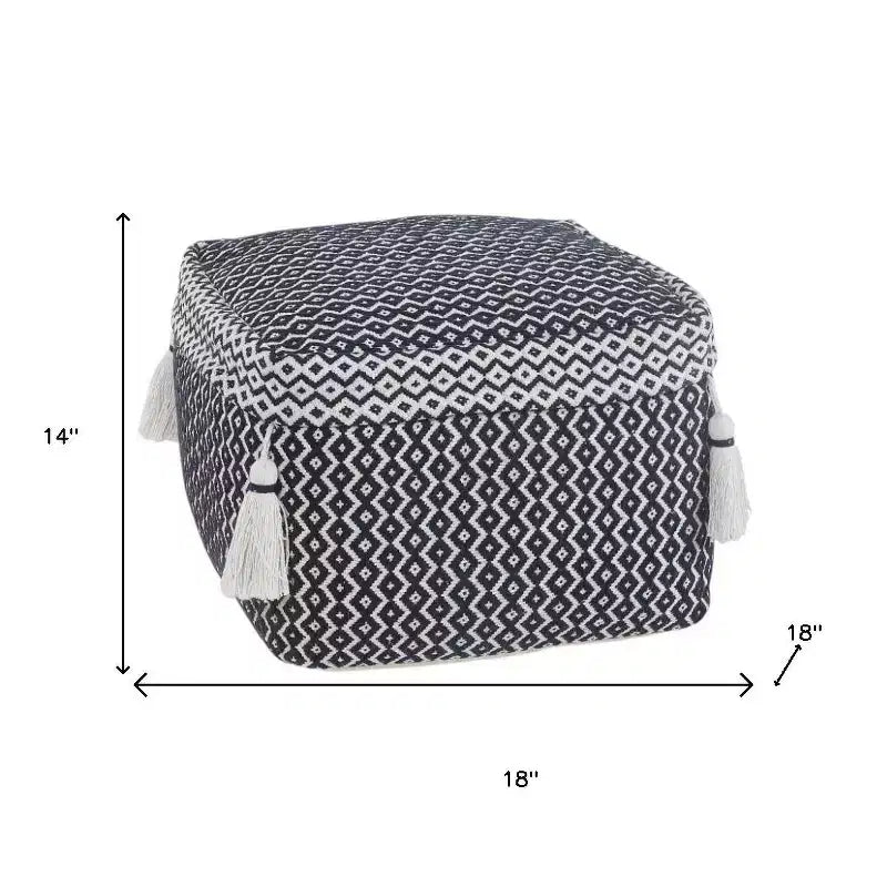 HomeRoots 18 Blue Cotton Geometric Pouf Ottoman