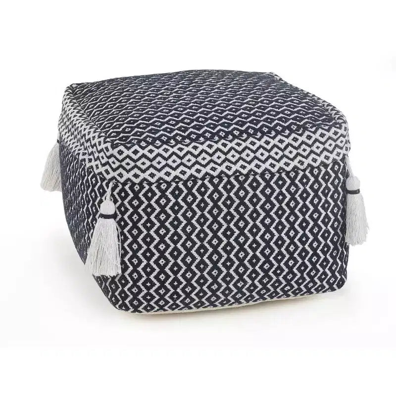 HomeRoots 18 Blue Cotton Geometric Pouf Ottoman