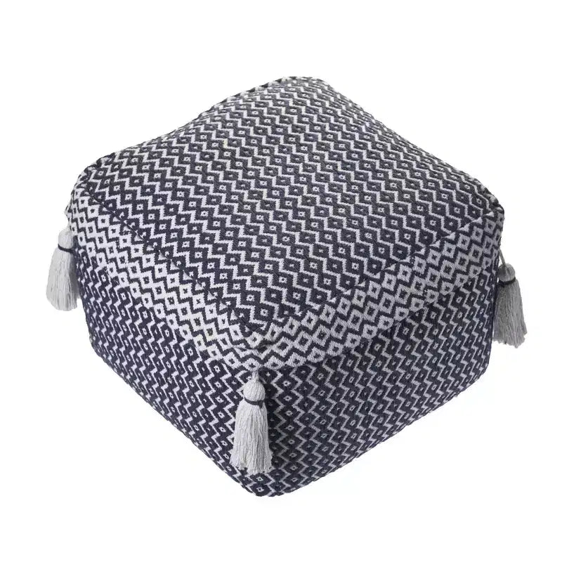 HomeRoots 18 Blue Cotton Geometric Pouf Ottoman