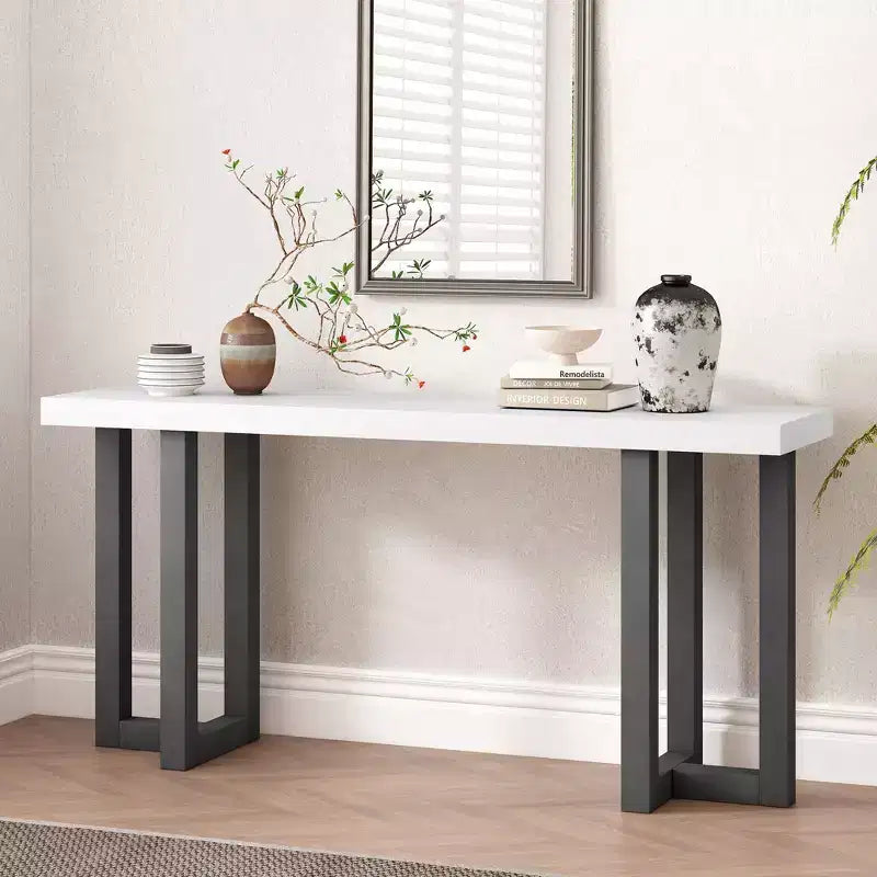 Okak 63IN Minimalism Console Table with Solid Wood Legs, Elegent Entryway Table with Thick Tabletop, Hallway Table for Living Room, Bedroom