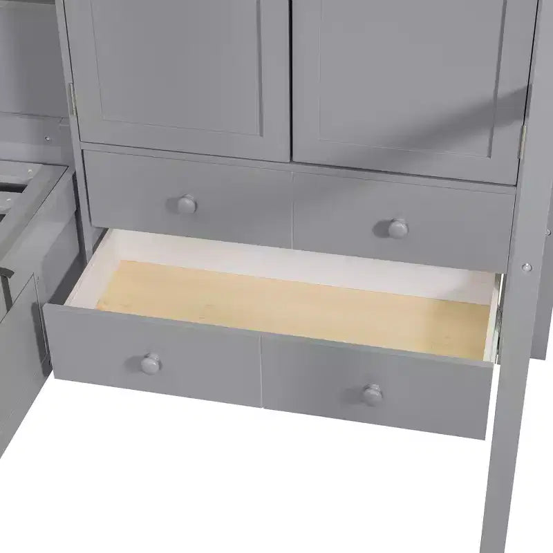 Twin Bunk Bed with Wardrobe and Drawers, Loft Bed Frame with Storage Shelves and Hydraulic Bed for Kids Adults
