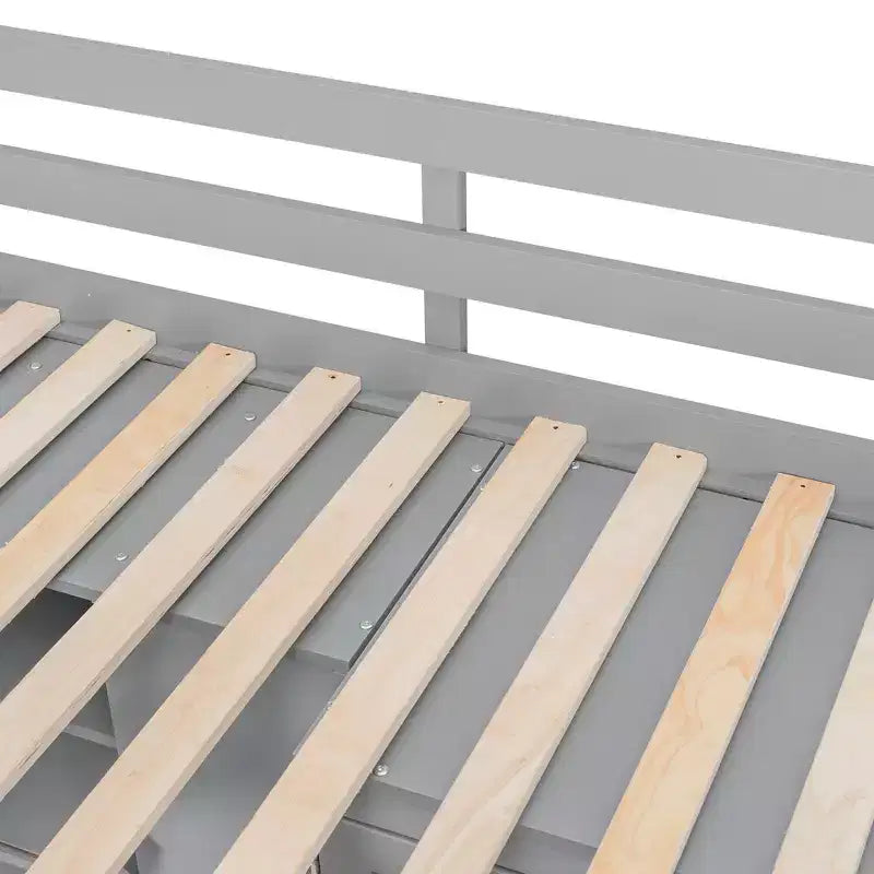 Twin Bunk Bed with Wardrobe and Drawers, Loft Bed Frame with Storage Shelves and Hydraulic Bed for Kids Adults