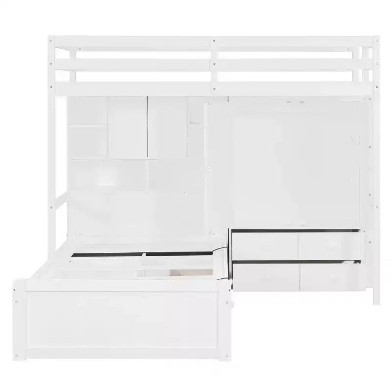 Twin Bunk Bed with Wardrobe and Drawers, Loft Bed Frame with Storage Shelves and Hydraulic Bed for Kids Adults