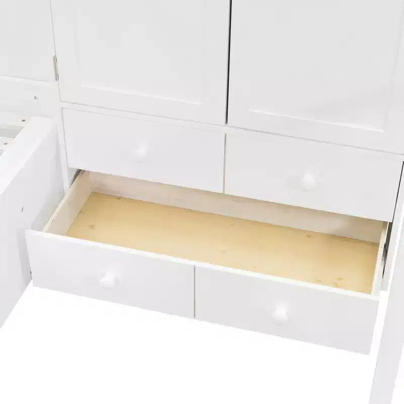 Twin Bunk Bed with Wardrobe and Drawers, Loft Bed Frame with Storage Shelves and Hydraulic Bed for Kids Adults