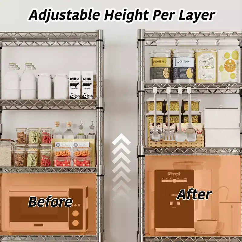 5 Tier Metal Shelving Unit with Wheels, 1100LBS Heavy Duty Wire Rack Storage Organizer with Handle & Adjustable Feet
