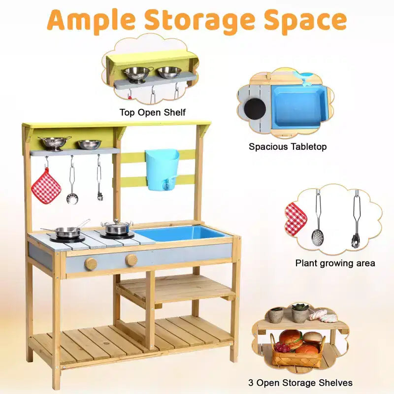 Mud Kitchen for Kids, Outdoor Wooden Pretend Play Kitchen Set for Toddler Toy Kitchen Set Gift for Girls & Boys Age 3+