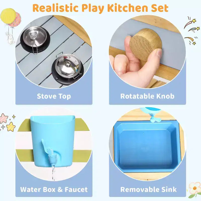 Mud Kitchen for Kids, Outdoor Wooden Pretend Play Kitchen Set for Toddler Toy Kitchen Set Gift for Girls & Boys Age 3+