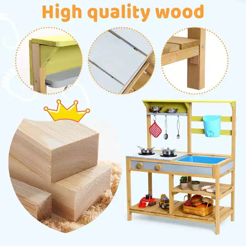 Mud Kitchen for Kids, Outdoor Wooden Pretend Play Kitchen Set for Toddler Toy Kitchen Set Gift for Girls & Boys Age 3+