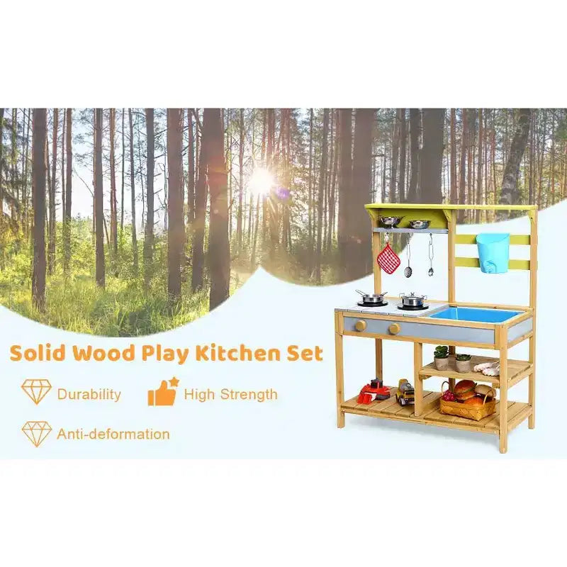 Mud Kitchen for Kids, Outdoor Wooden Pretend Play Kitchen Set for Toddler Toy Kitchen Set Gift for Girls & Boys Age 3+