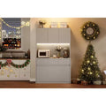 71 Kitchen Pantry Storage Cabinet with LED Light & Outlet, Kitchen Hutch with Microwave Shelf , Drawer & Adjustable Shelf, for Dining Room