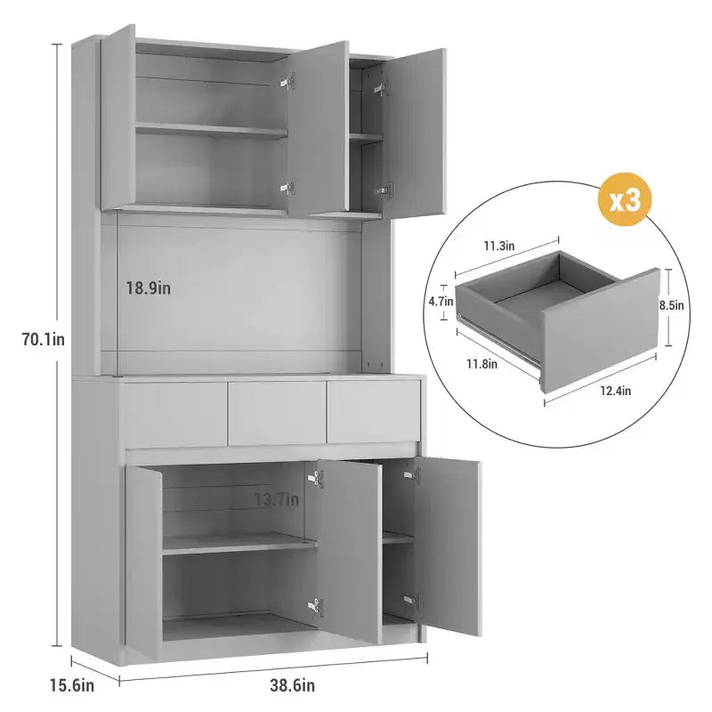 71 Kitchen Pantry Storage Cabinet with LED Light & Outlet, Kitchen Hutch with Microwave Shelf , Drawer & Adjustable Shelf, for Dining Room