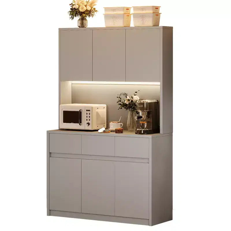 71 Kitchen Pantry Storage Cabinet with LED Light & Outlet, Kitchen Hutch with Microwave Shelf , Drawer & Adjustable Shelf, for Dining Room