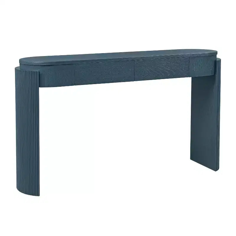 Okak 55.1IN Modern Console Table with Wood Grain Finish, Entryway Table with Oval Top and 2 Drawers, Accent Table for Living Room, Foyer, Navy