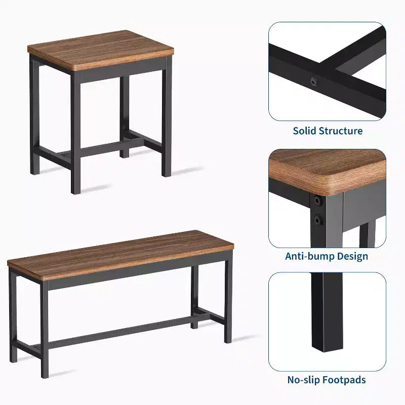 Kitchen Table Set ,Extendable Dining Table with 2 Benches and 2 Square Stools, Kitchen Table for 8 SeatingEasy Assembly