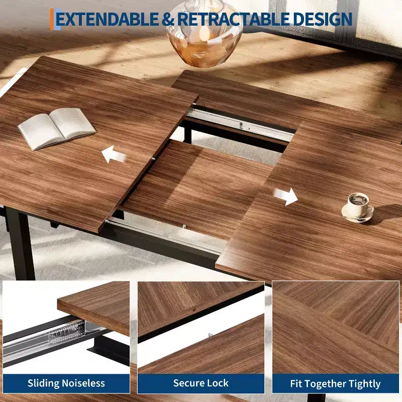 Kitchen Table Set ,Extendable Dining Table with 2 Benches and 2 Square Stools, Kitchen Table for 8 SeatingEasy Assembly