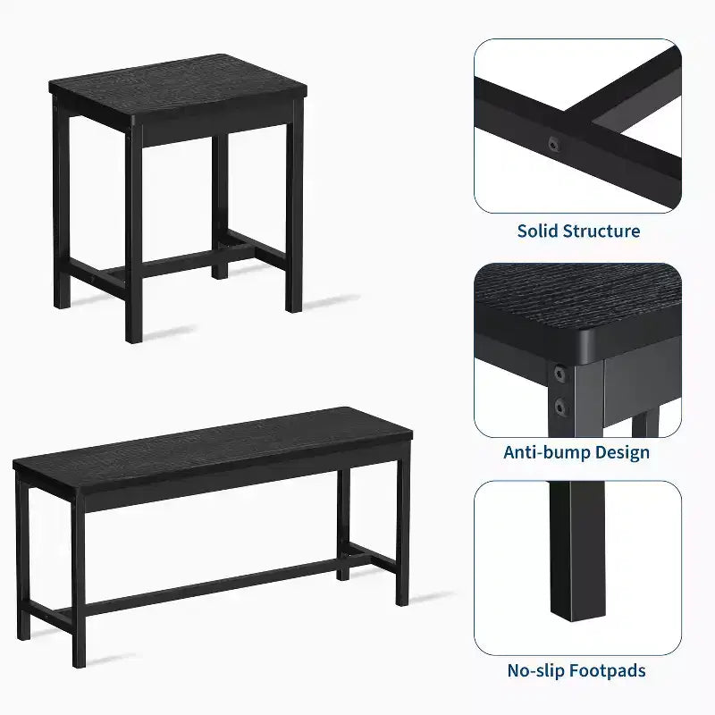Kitchen Table Set ,Extendable Dining Table with 2 Benches and 2 Square Stools, Kitchen Table for 8 SeatingEasy Assembly