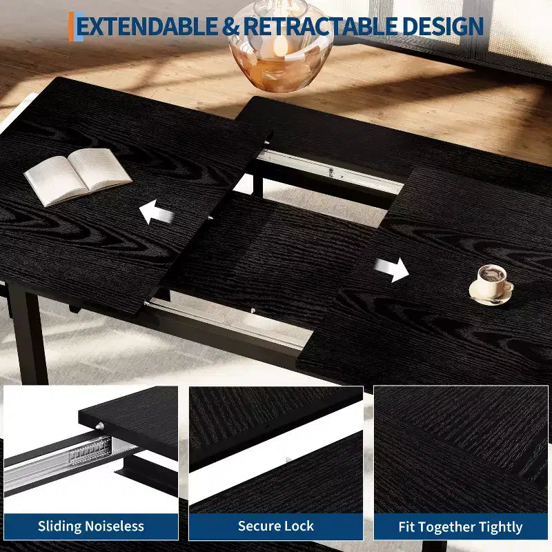 Kitchen Table Set ,Extendable Dining Table with 2 Benches and 2 Square Stools, Kitchen Table for 8 SeatingEasy Assembly