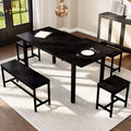 Kitchen Table Set ,Extendable Dining Table with 2 Benches and 2 Square Stools, Kitchen Table for 8 SeatingEasy Assembly