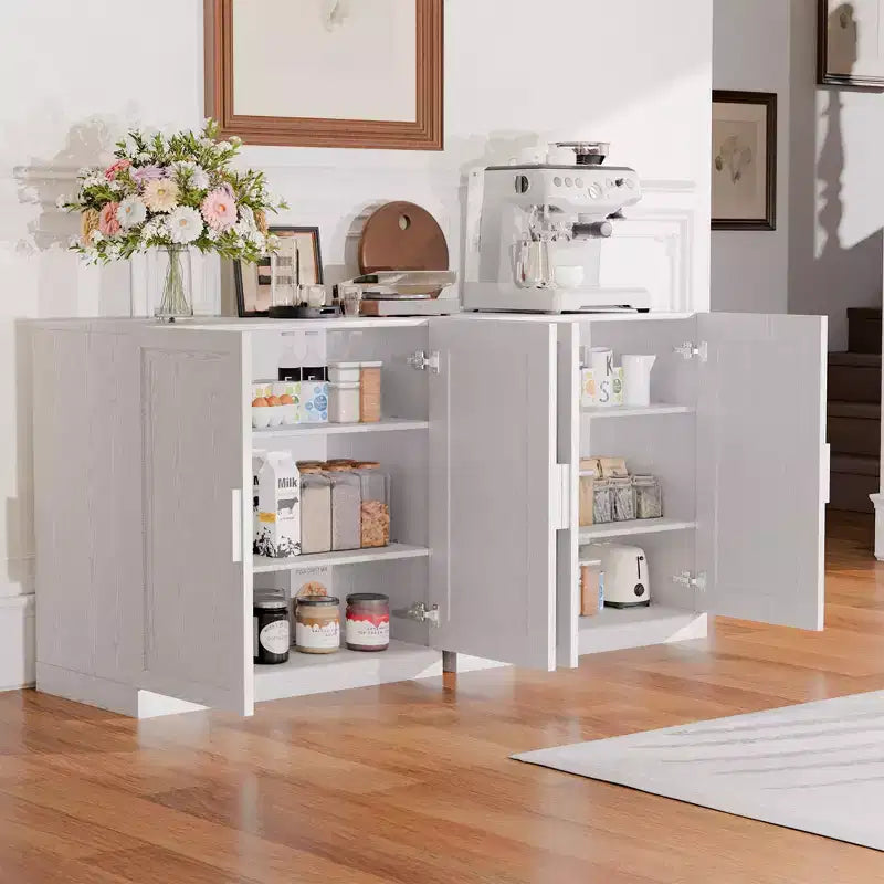 31 in. Tall Wood Grain Storage Cabinet in White, Storage Organizer with 2 Solid Wood Doors for Bedroom Living/Dinning Room