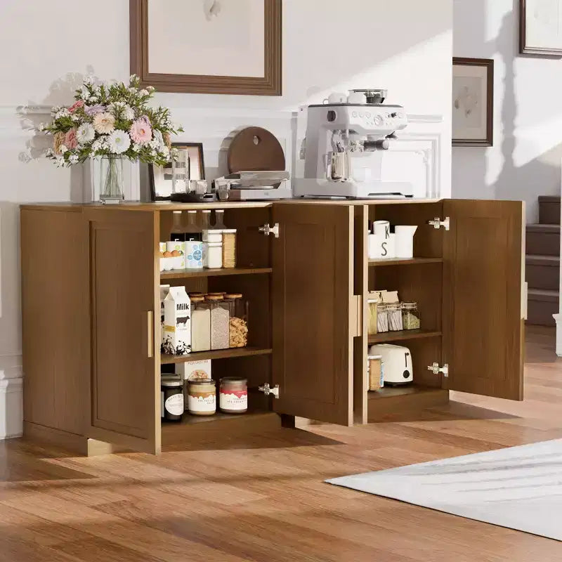31 in. Tall Wood Grain Storage Cabinet in White, Storage Organizer with 2 Solid Wood Doors for Bedroom Living/Dinning Room