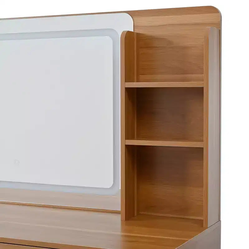 Whisen Makeup Vanity Table with Mirror, Lights, 5 Drawers and Storage Shelf