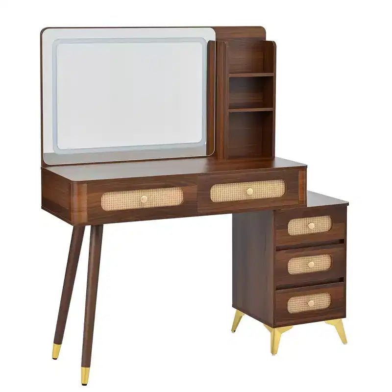 Whisen Makeup Vanity Table with Mirror, Lights, 5 Drawers and Storage Shelf