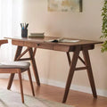 Okak 57IN Modern Computer Desk with Elegent Design, Home Office Desks with 1 Drawer, Standing Desk for Reading Room, Bedroom, Study, Walnut