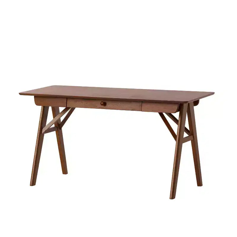 Okak 57IN Modern Computer Desk with Elegent Design, Home Office Desks with 1 Drawer, Standing Desk for Reading Room, Bedroom, Study, Walnut