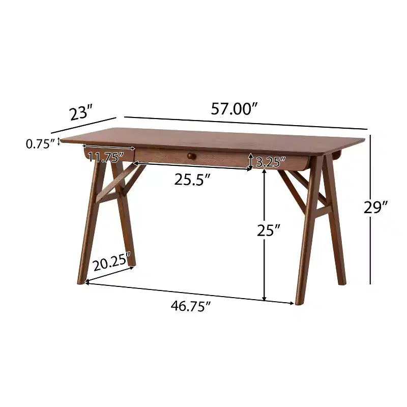 Okak 57IN Modern Computer Desk with Elegent Design, Home Office Desks with 1 Drawer, Standing Desk for Reading Room, Bedroom, Study, Walnut