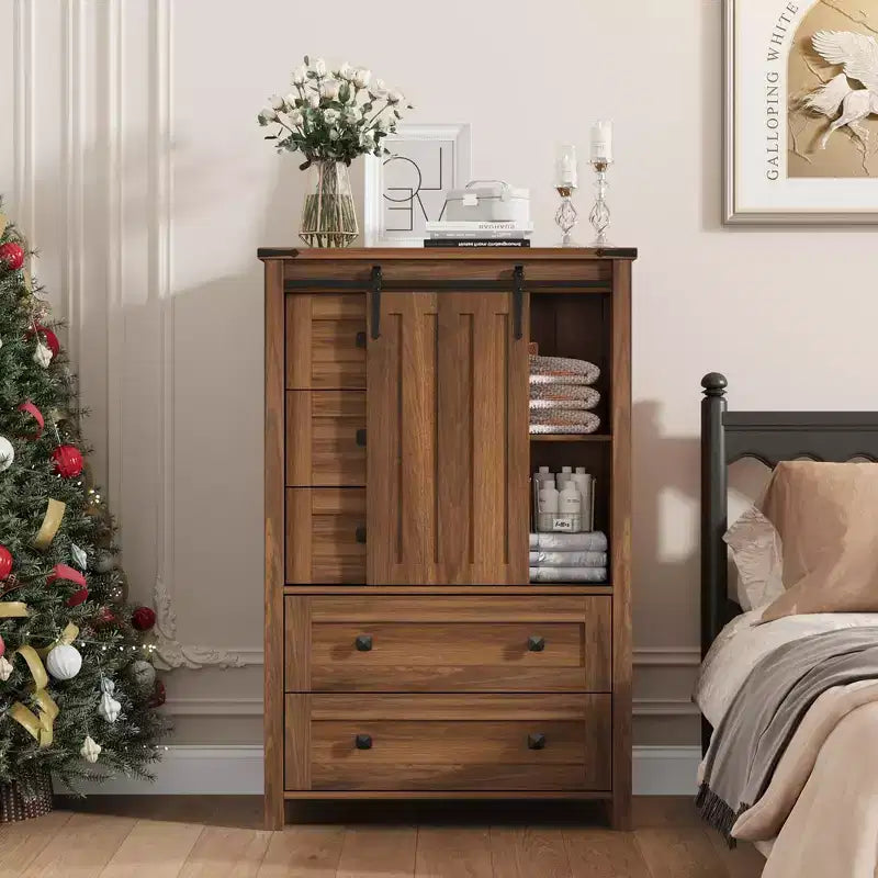 5-Drawer Dresser, Modern Wooden Bedroom Chest of Drawers With Storage Drawers, Farmhouse Style TV Stand for Living Room, Bedroom, Hallway