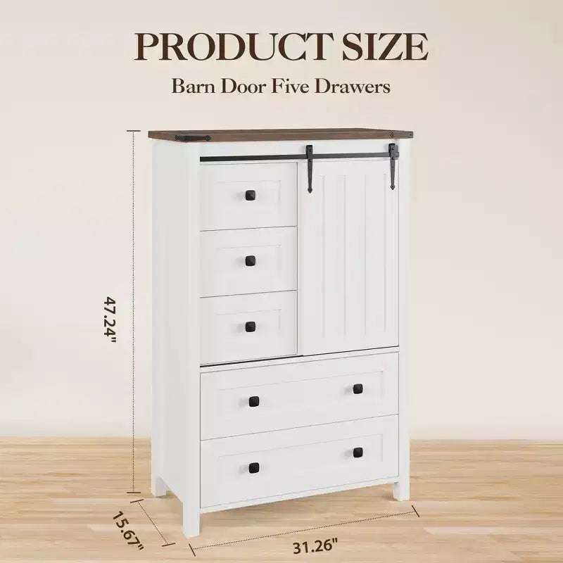 5-Drawer Dresser, Modern Wooden Bedroom Chest of Drawers With Storage Drawers, Farmhouse Style TV Stand for Living Room, Bedroom, Hallway