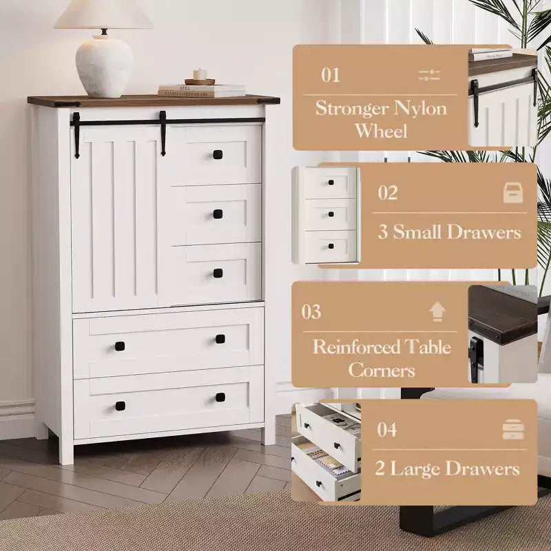 5-Drawer Dresser, Modern Wooden Bedroom Chest of Drawers With Storage Drawers, Farmhouse Style TV Stand for Living Room, Bedroom, Hallway