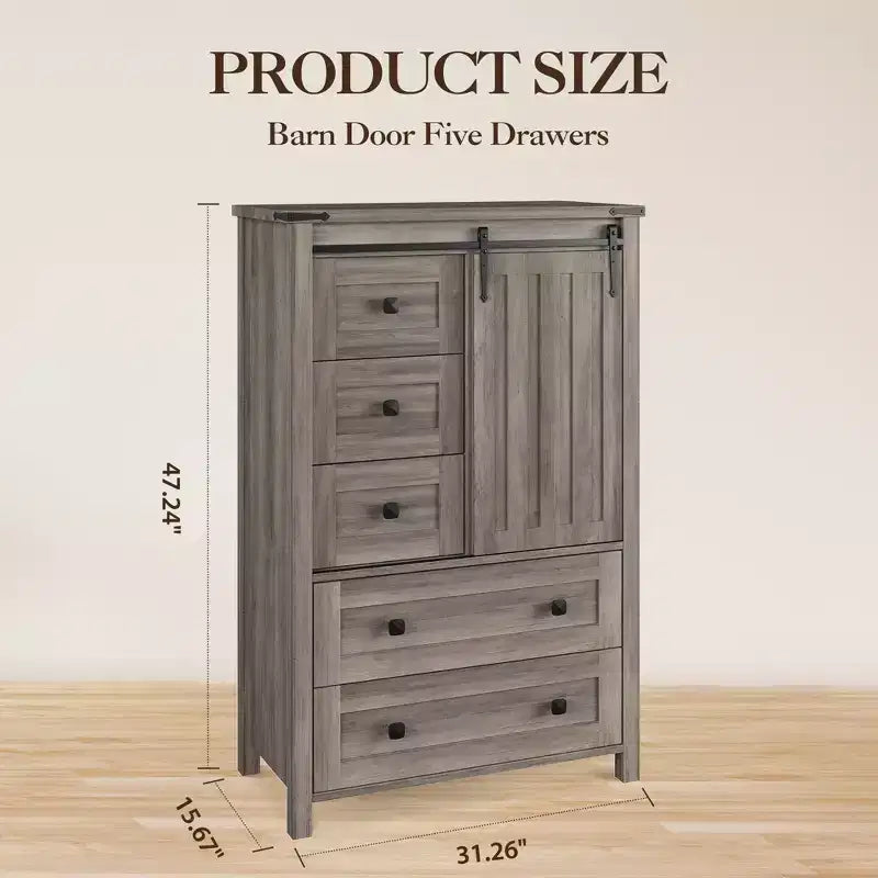 5-Drawer Dresser, Modern Wooden Bedroom Chest of Drawers With Storage Drawers, Farmhouse Style TV Stand for Living Room, Bedroom, Hallway