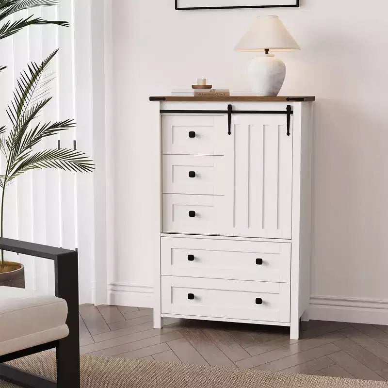5-Drawer Dresser, Modern Wooden Bedroom Chest of Drawers With Storage Drawers, Farmhouse Style TV Stand for Living Room, Bedroom, Hallway