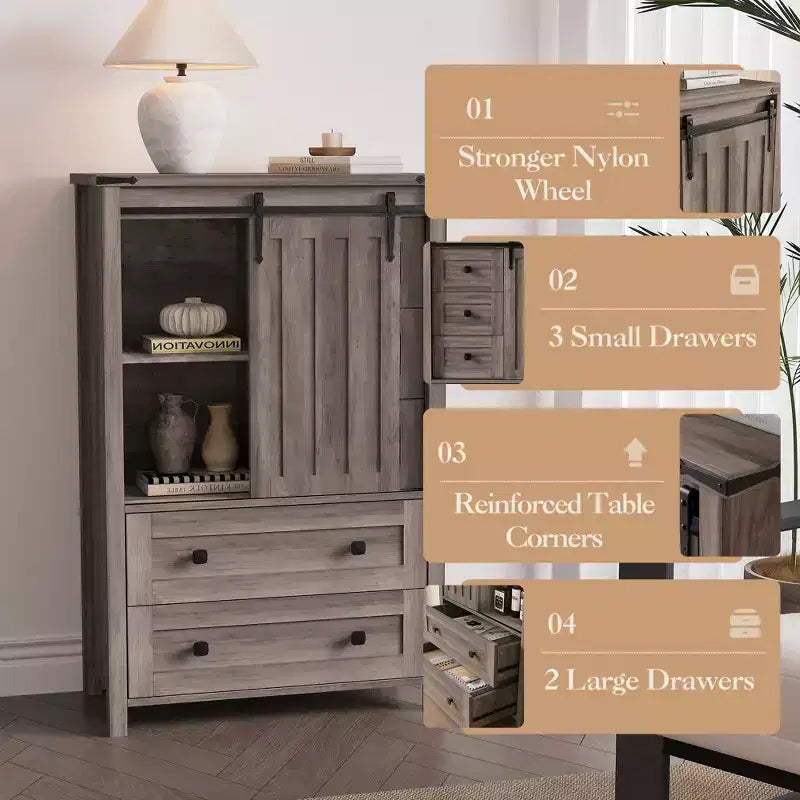 5-Drawer Dresser, Modern Wooden Bedroom Chest of Drawers With Storage Drawers, Farmhouse Style TV Stand for Living Room, Bedroom, Hallway