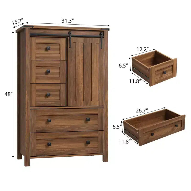 5-Drawer Dresser, Modern Wooden Bedroom Chest of Drawers With Storage Drawers, Farmhouse Style TV Stand for Living Room, Bedroom, Hallway