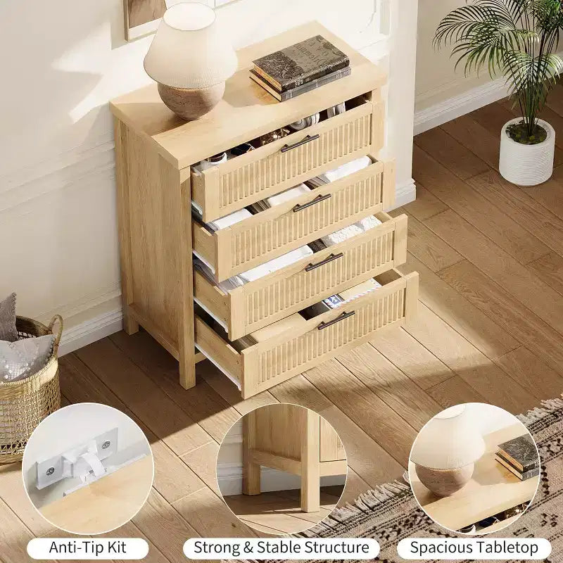 4-Drawer Dresser, Modern Wooden Bedroom Chest of Drawers With Handles and Storage Drawers, Farmhouse Style TV Stand for Living Room, Bedroom, Hallway