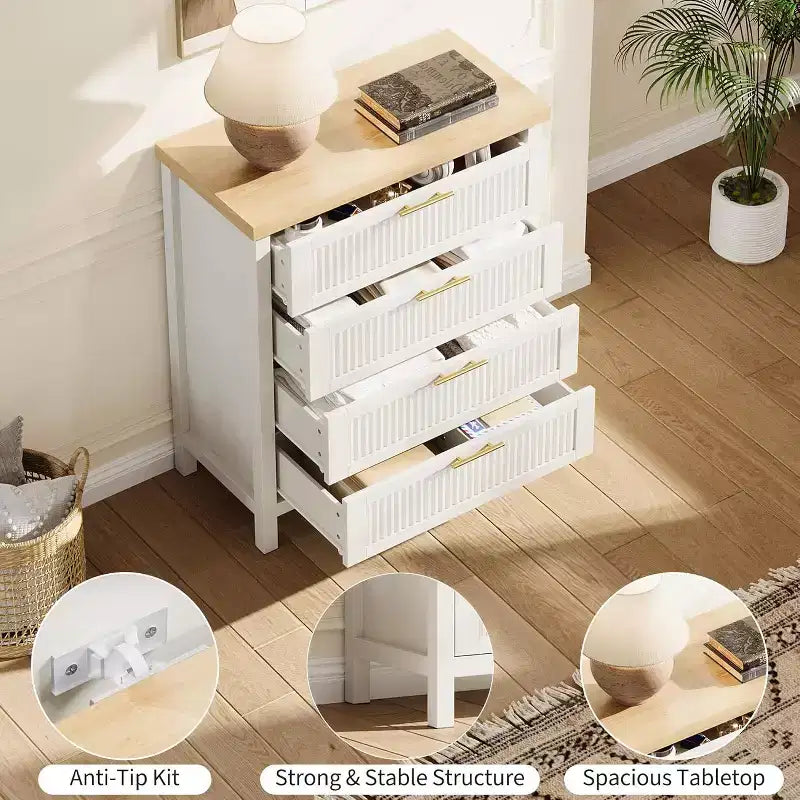 4-Drawer Dresser, Modern Wooden Bedroom Chest of Drawers With Handles and Storage Drawers, Farmhouse Style TV Stand for Living Room, Bedroom, Hallway