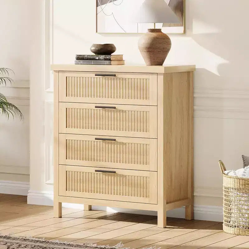 4-Drawer Dresser, Modern Wooden Bedroom Chest of Drawers With Handles and Storage Drawers, Farmhouse Style TV Stand for Living Room, Bedroom, Hallway
