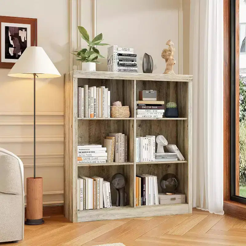 6-Cube Storage Organizer Shelf, 53-Inch Tall Bookcase with Anti-Tip Device, Sturdy Wood Shelf for Living Room, Bedroom & Home Office