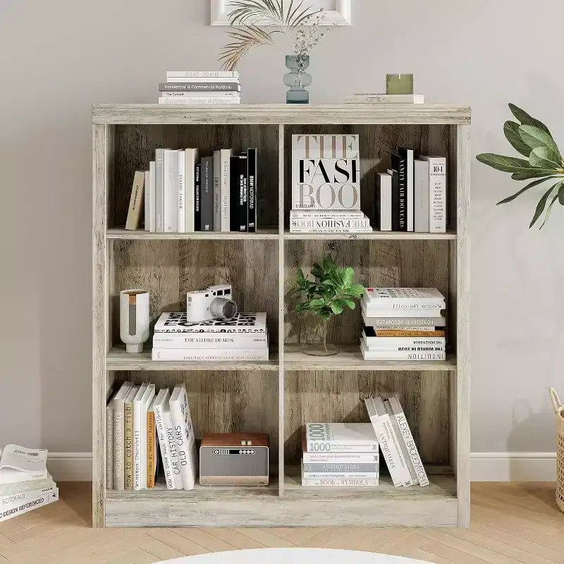 6-Cube Storage Organizer Shelf, 53-Inch Tall Bookcase with Anti-Tip Device, Sturdy Wood Shelf for Living Room, Bedroom & Home Office