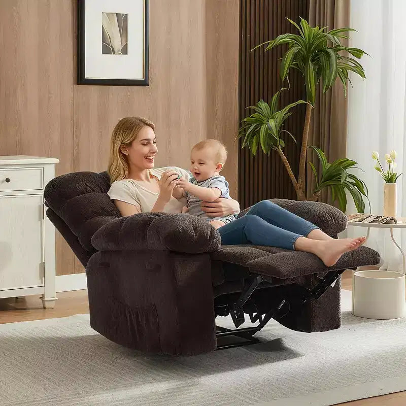 Manual Reclining Chair, Padded Ergonomic Design with Breathable Fabric and Side Storage Pockets, for Living Room