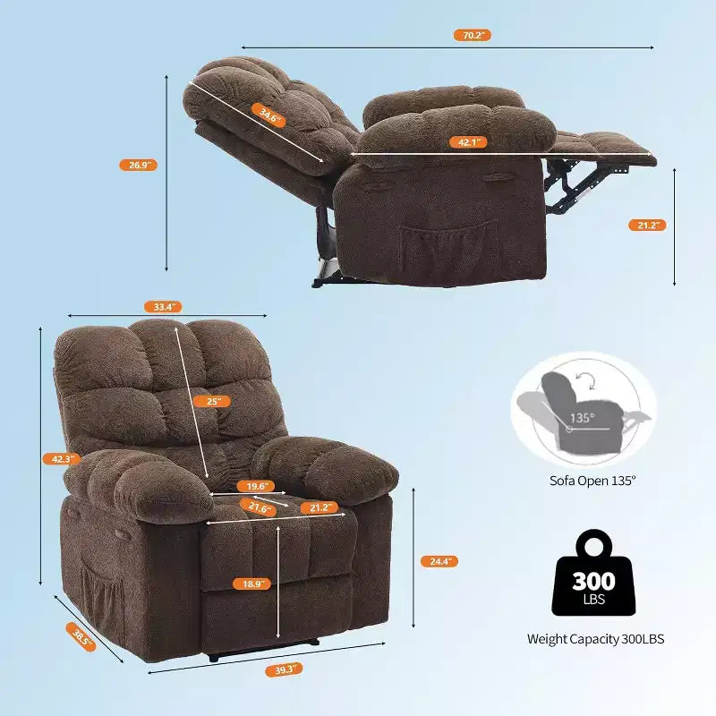 Manual Reclining Chair, Padded Ergonomic Design with Breathable Fabric and Side Storage Pockets, for Living Room