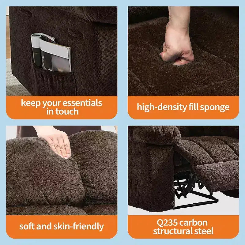 Manual Reclining Chair, Padded Ergonomic Design with Breathable Fabric and Side Storage Pockets, for Living Room