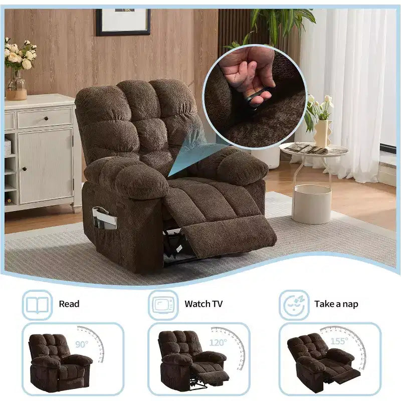 Manual Reclining Chair, Padded Ergonomic Design with Breathable Fabric and Side Storage Pockets, for Living Room