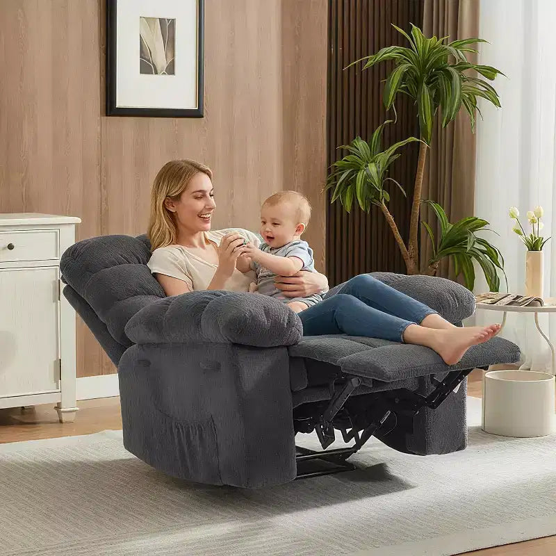 Manual Reclining Chair, Padded Ergonomic Design with Breathable Fabric and Side Storage Pockets, for Living Room