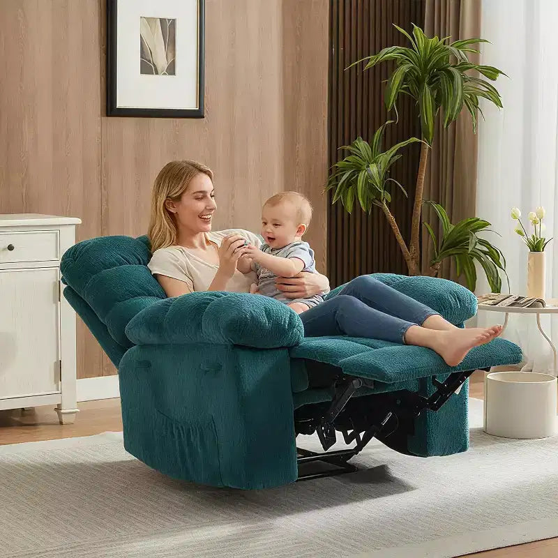 Manual Reclining Chair, Padded Ergonomic Design with Breathable Fabric and Side Storage Pockets, for Living Room