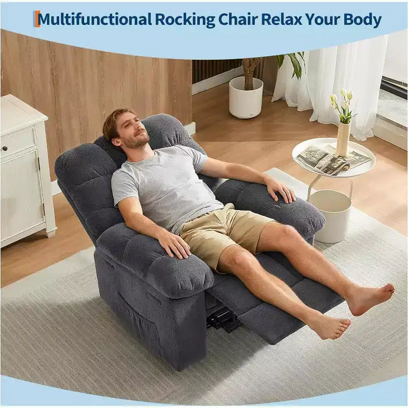 Manual Reclining Chair, Padded Ergonomic Design with Breathable Fabric and Side Storage Pockets, for Living Room