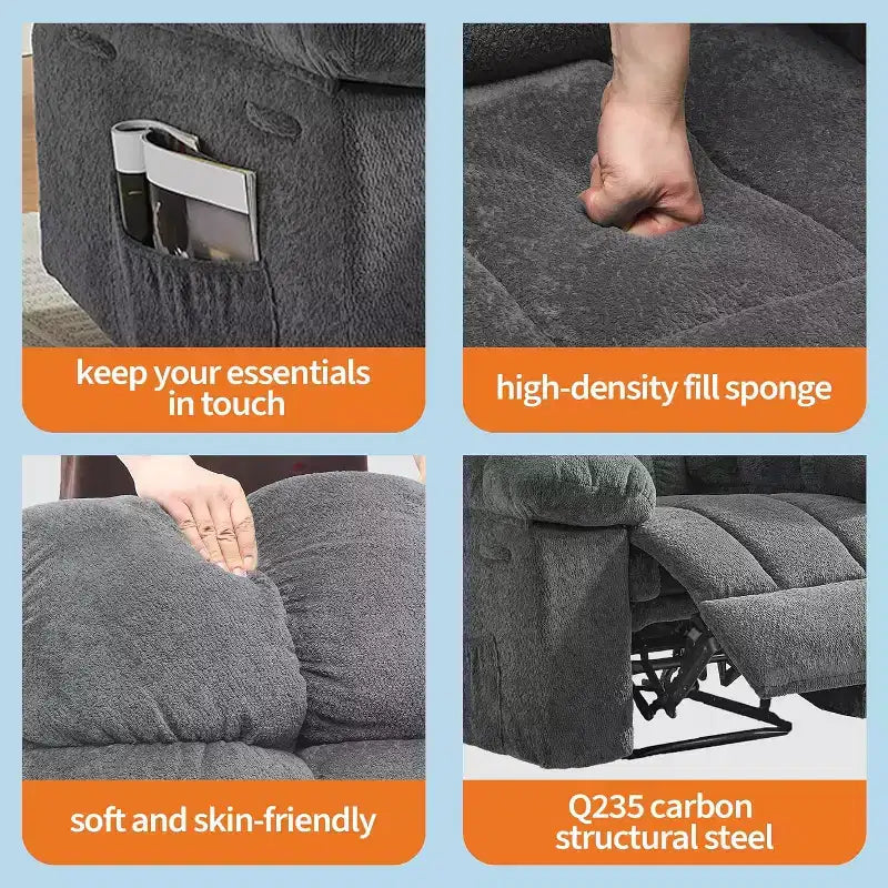 Manual Reclining Chair, Padded Ergonomic Design with Breathable Fabric and Side Storage Pockets, for Living Room