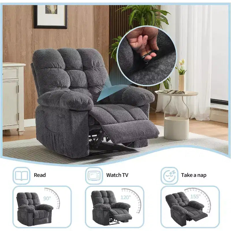 Manual Reclining Chair, Padded Ergonomic Design with Breathable Fabric and Side Storage Pockets, for Living Room